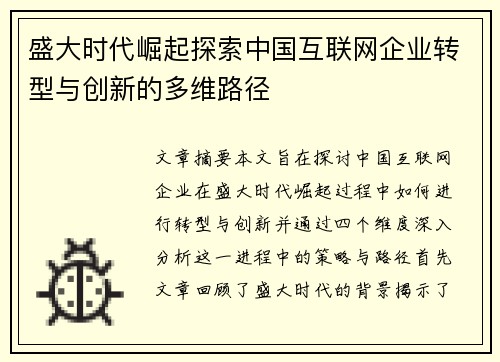 盛大时代崛起探索中国互联网企业转型与创新的多维路径